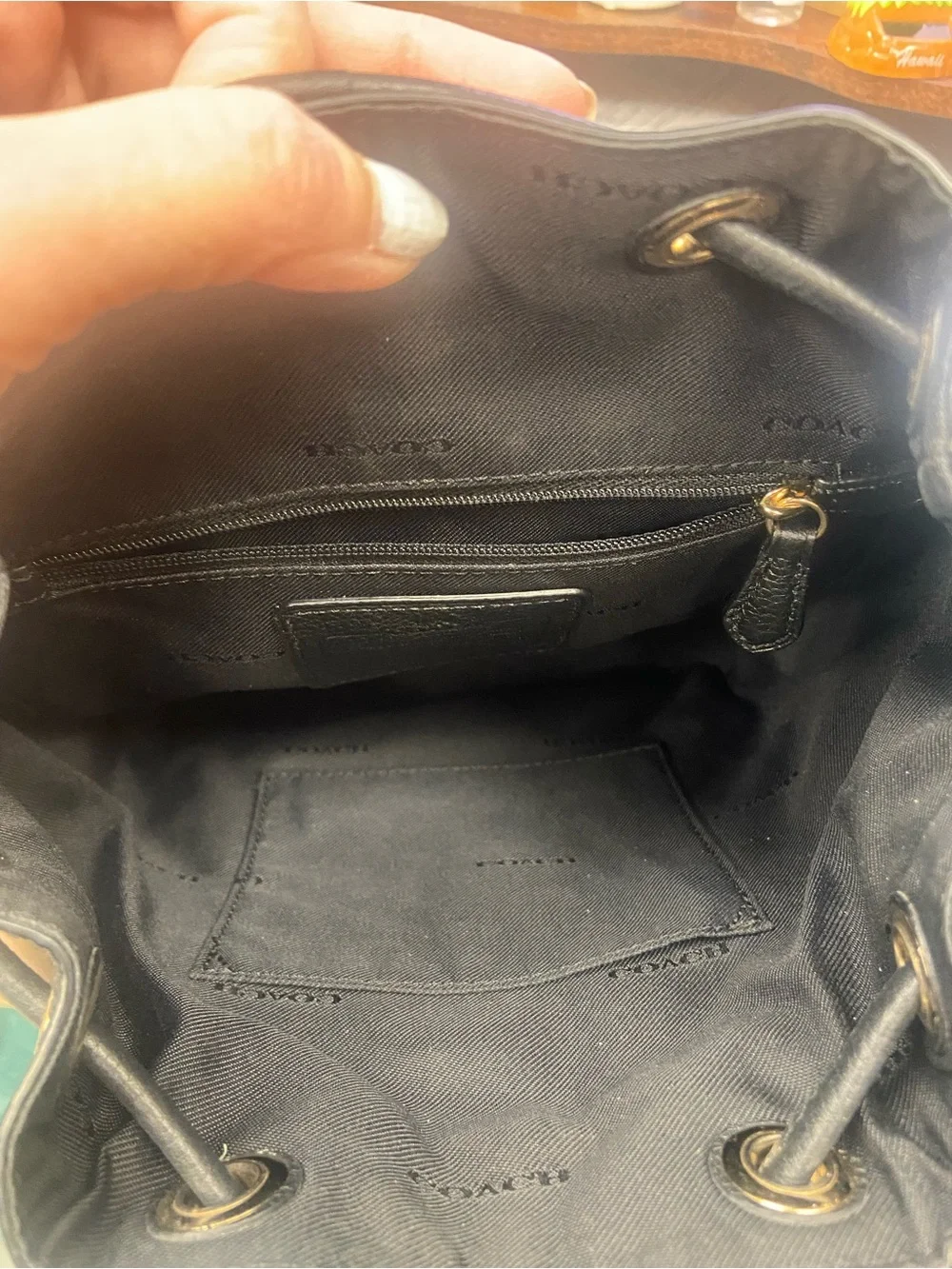 Coach Black Pebbled Leather Mini Backpack with Gold Hardware Accents
